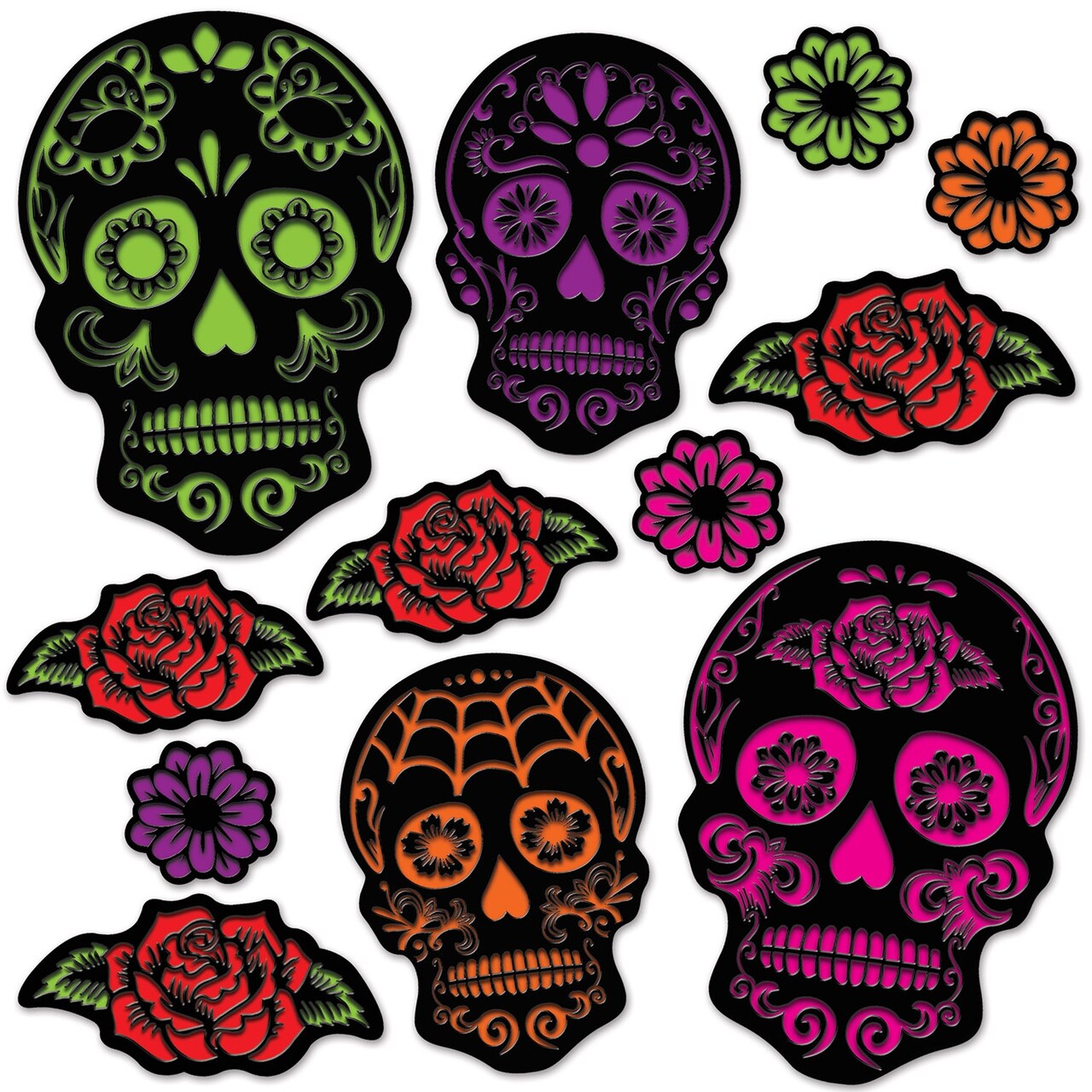 Party Central Club Pack of 144 Day of the Dead Sugar Skull Cutouts 15"